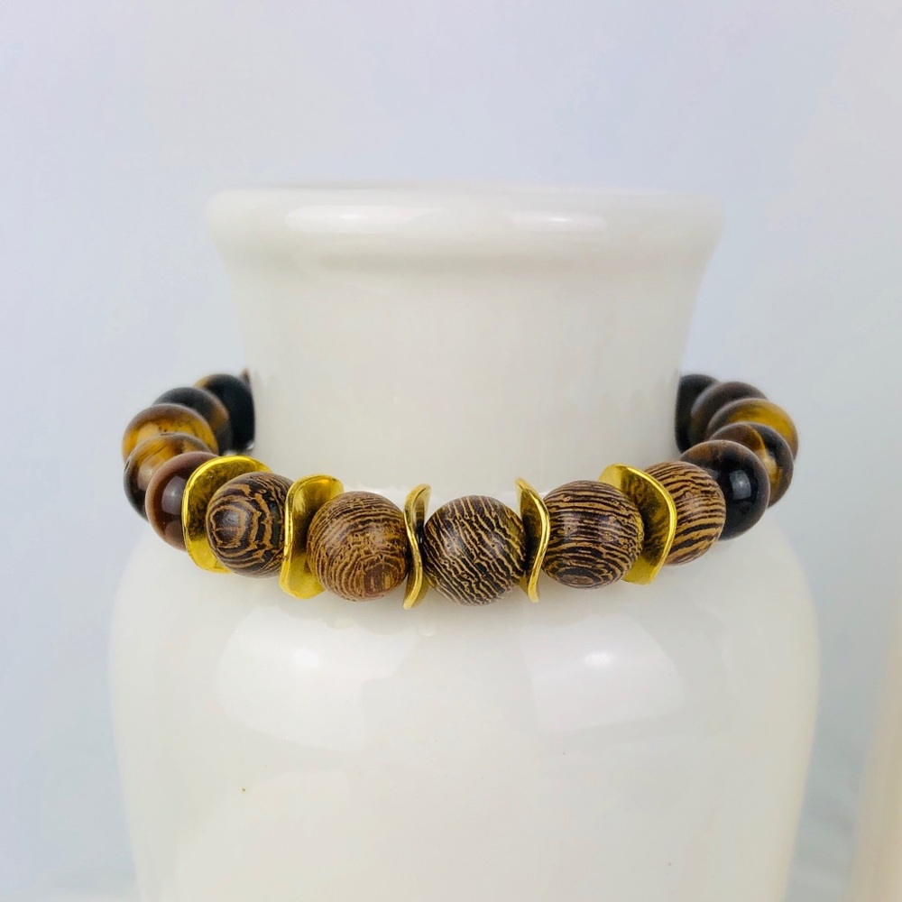 GEMSTONE | Tiger Eye & Wood Beaded Bracelet